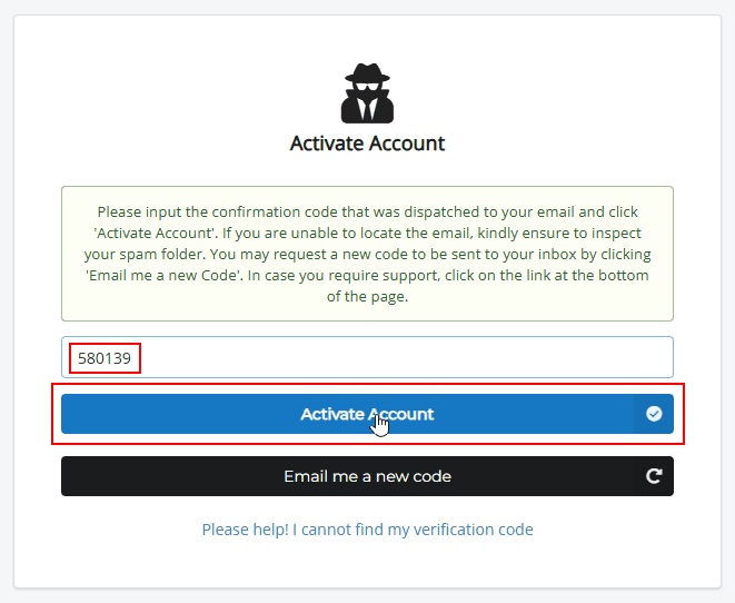 Activate Account Screen