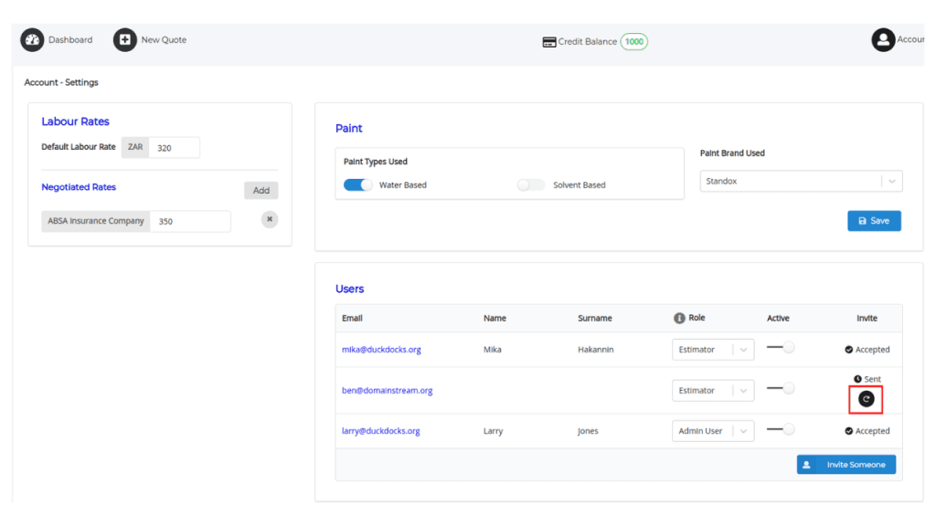 Resend Invite Button