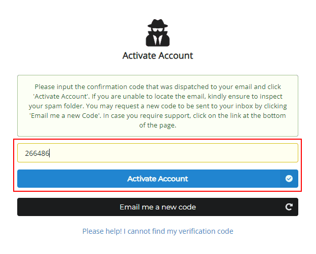 Activate Account Screen 2